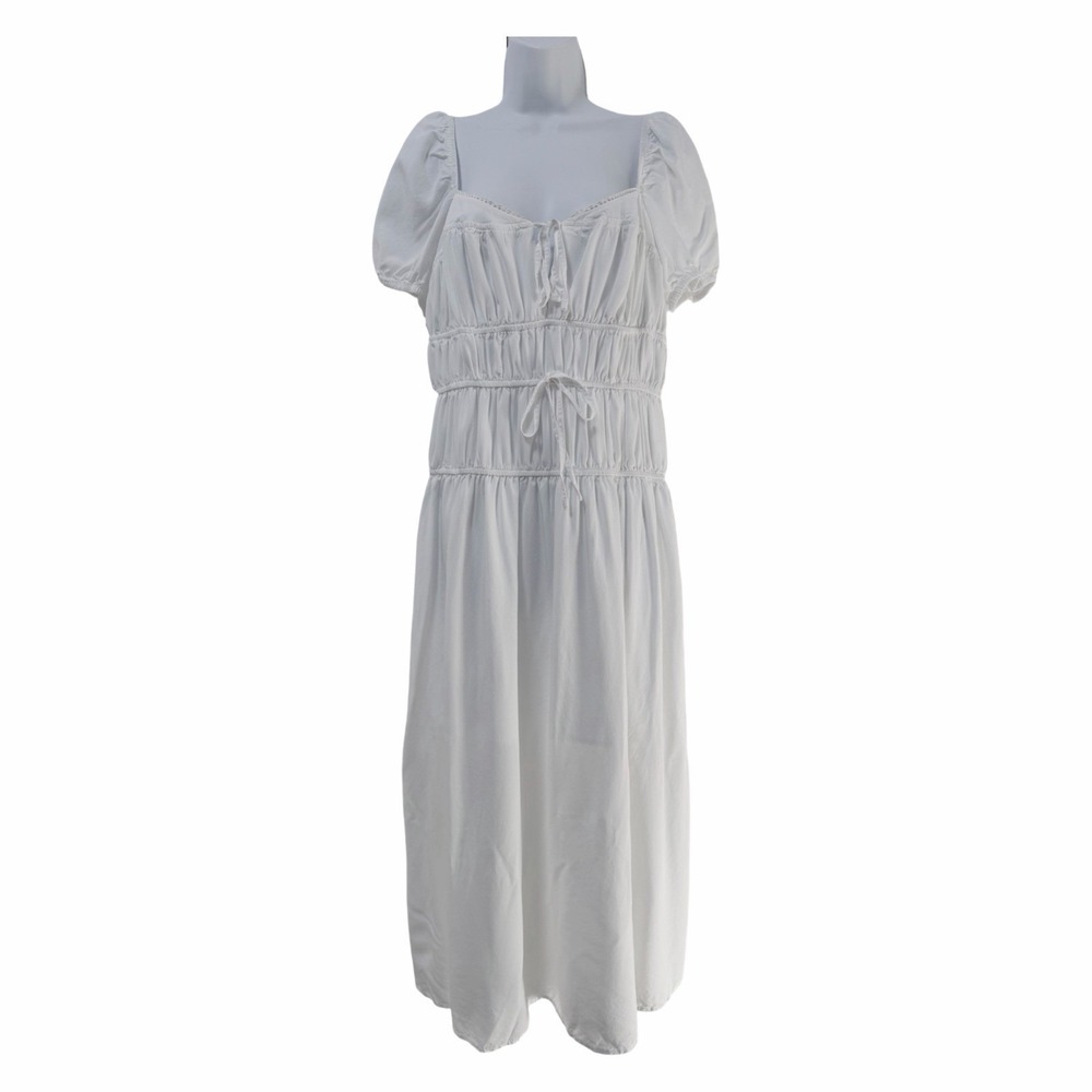Moon River Drop Waist Puff Sleeve Babydoll Maxi Dress Size‎ L White Cottagecore